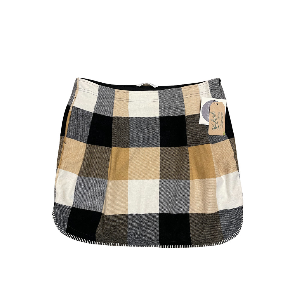 Woolrich NEW 14 Richville II Wool Black Tan Check Lined Side Zip Skirt Pockets